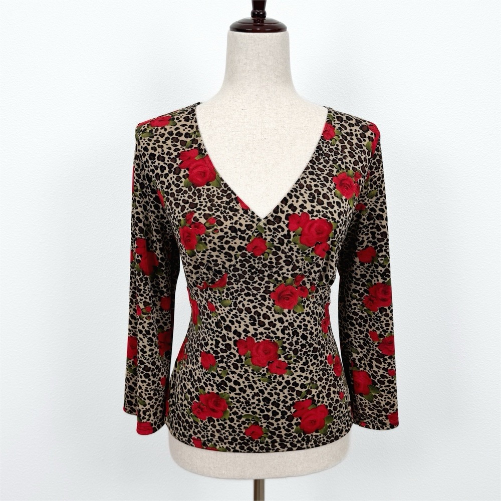 Unbranded Y2K Rose Leopard Top Womens M* Vamp Gothic Retro Feminine Grunge 90s